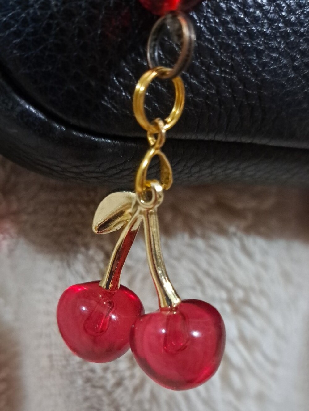Hand Crafted Women’s Bag Purse Decorative Red Cherry Charm - Picture 3 of 5